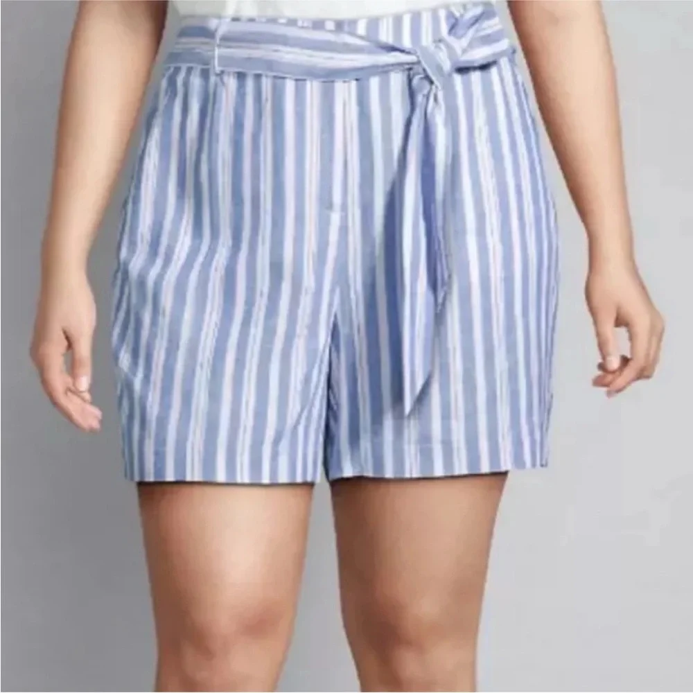 NEW! Lane Bryant Women's Linen Blend Shorts Blue White Striped Size 20